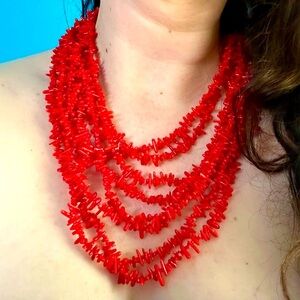 Coastal Red Plastic Multi-Strand Necklace